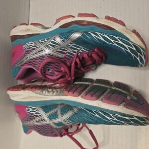 Asics Blue and Pink Athletic Shoes with Breathable Mesh